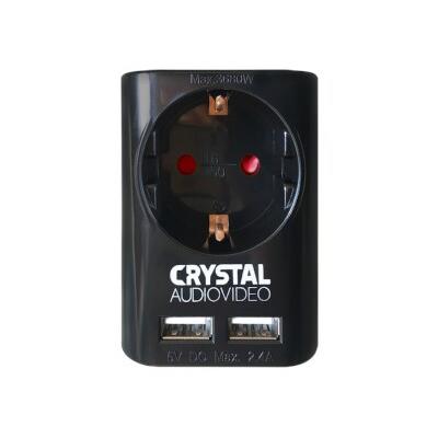 Crystal Audio - Μονόπριζο 1 Θέσης & 2 Θύρες USB 2.1A - Μαύρο