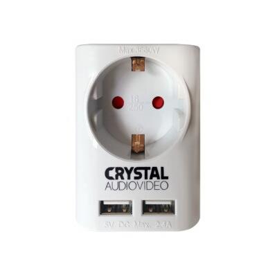 Crystal Audio - Μονόπριζο 1 Θέσης & 2 Θύρες USB 2.1A - Λευκό