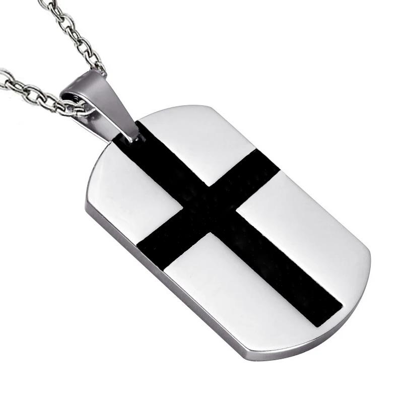 Jt Unisex ατσαλινο κολιέ ταυτότητα στρατιωτική με σταυρό Με χάραξη
