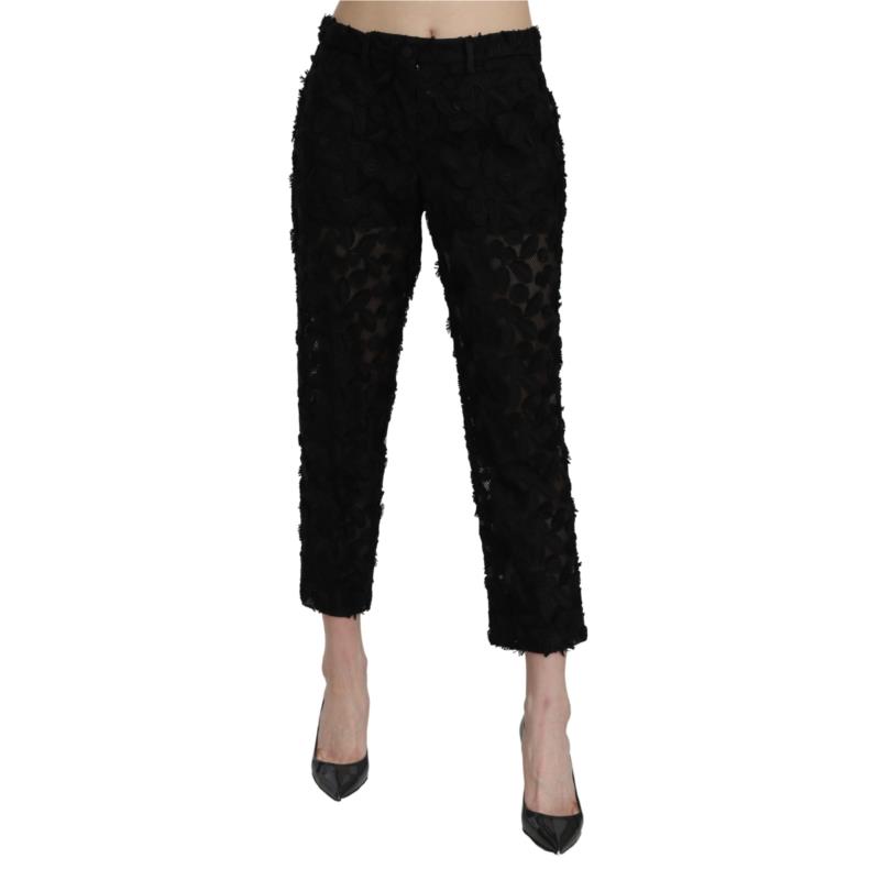 Dolce & Gabbana Black Lace Straight Cropped High Waist Pants PAN71061-42 8053286850731 IT42