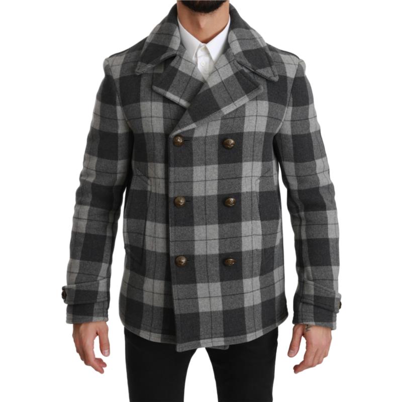 Dolce & Gabbana Gray Check Wool Cashmere Coat Jacket IT44