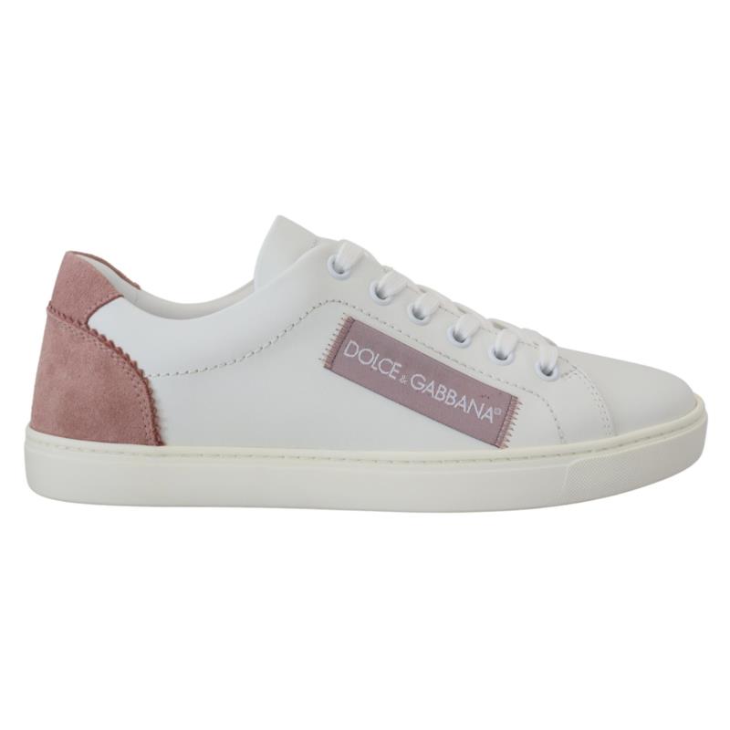Dolce & Gabbana White Pink Leather Low Top Sneakers Shoes EU35.5/US5