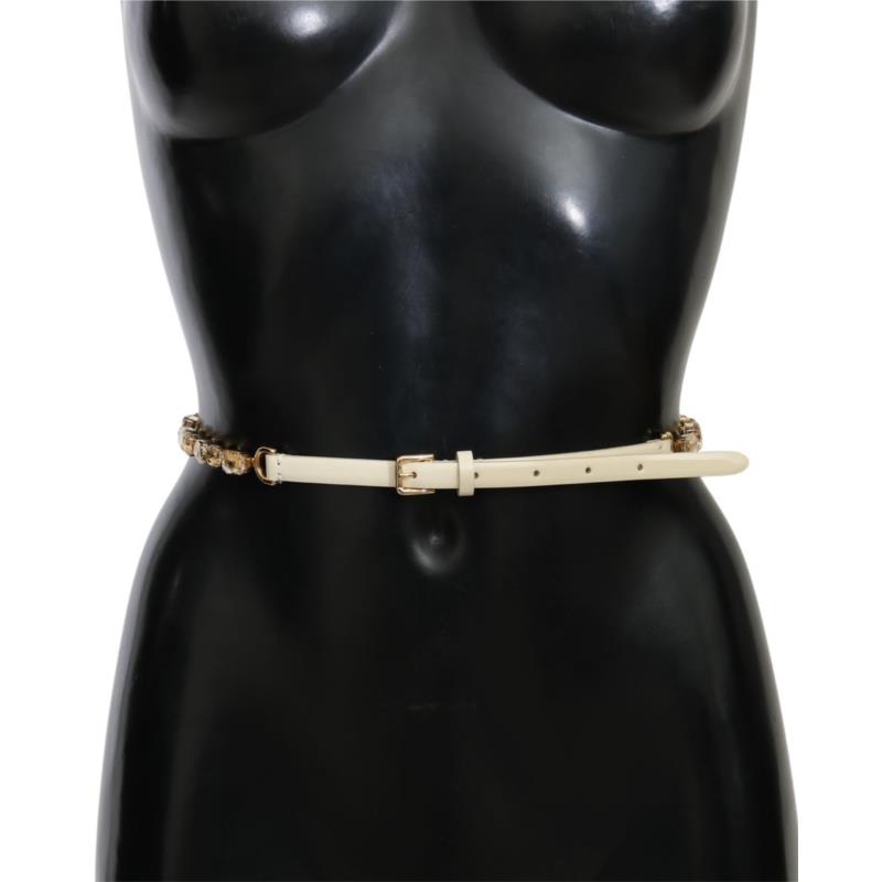 Dolce & Gabbana White Leather Crystals Waist Belt 95 cm / 38 Inches