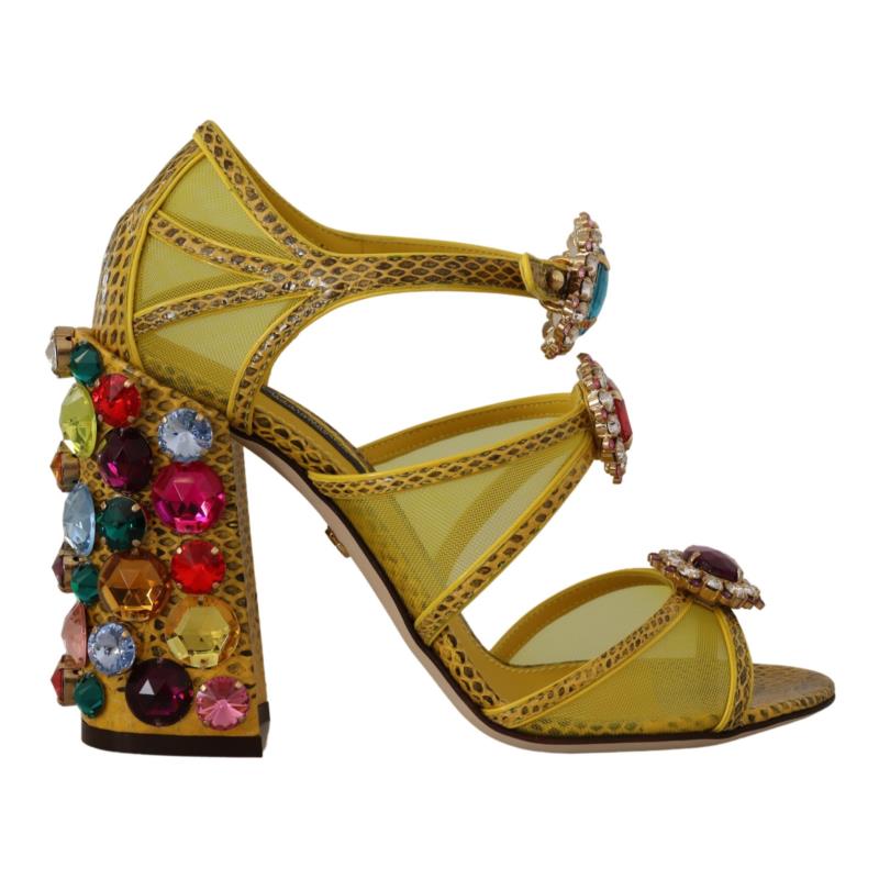 Dolce & Gabbana Yellow Leather Crystal Ayers Sandals Shoes LA9809 EU35/US4.5