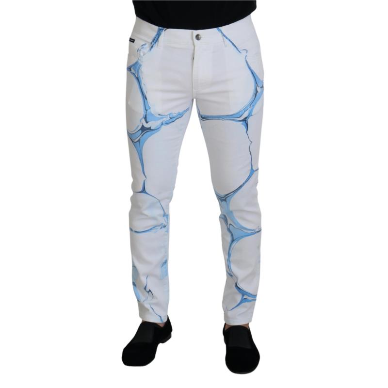 Dolce & Gabbana White Blue Denim Cotton Jeans Stretch Skinny Fit Pant IT44