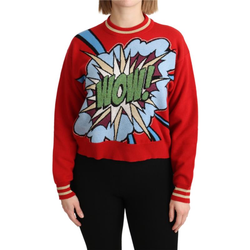 Dolce & Gabbana Red Knitted Cashmere Cartoon Top Sweater TSH5152-38 7333413036001 IT38