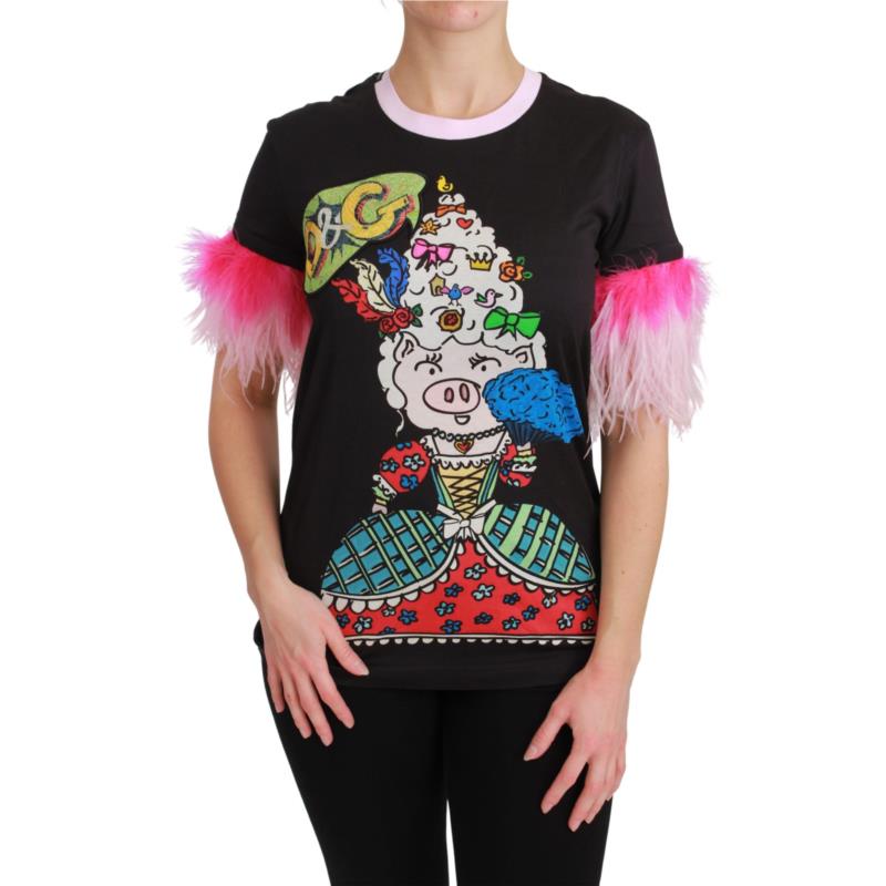 Dolce & Gabbana Black YEAR OF THE PIG Top Cotton T-shirt IT36