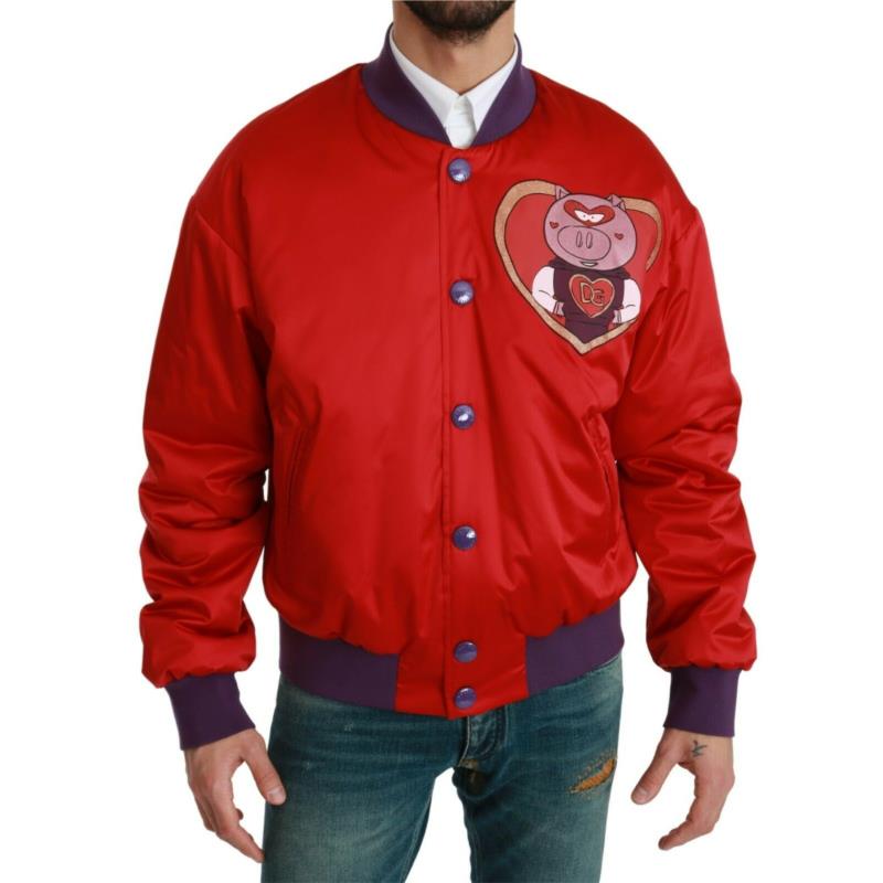 Dolce & Gabbana Red YEAR OF THE PIG Bomber Jacket JKT2610 IT52