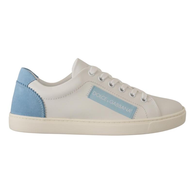Dolce & Gabbana White Blue Leather Low Top Sneakers Shoes EU36.5/US6