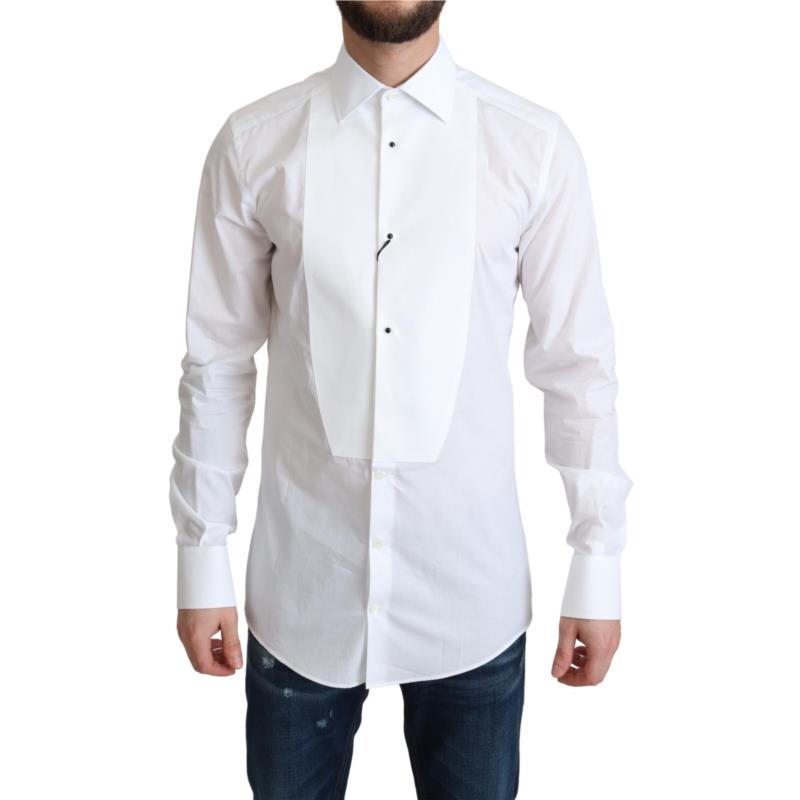 Dolce & Gabbana White Bib Cotton Poplin Men Formal Shirt TSH5932 IT38