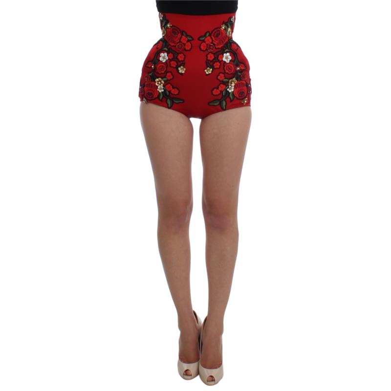 Dolce & Gabbana Red Silk Roses Sicily Shorts SIG20125 IT40