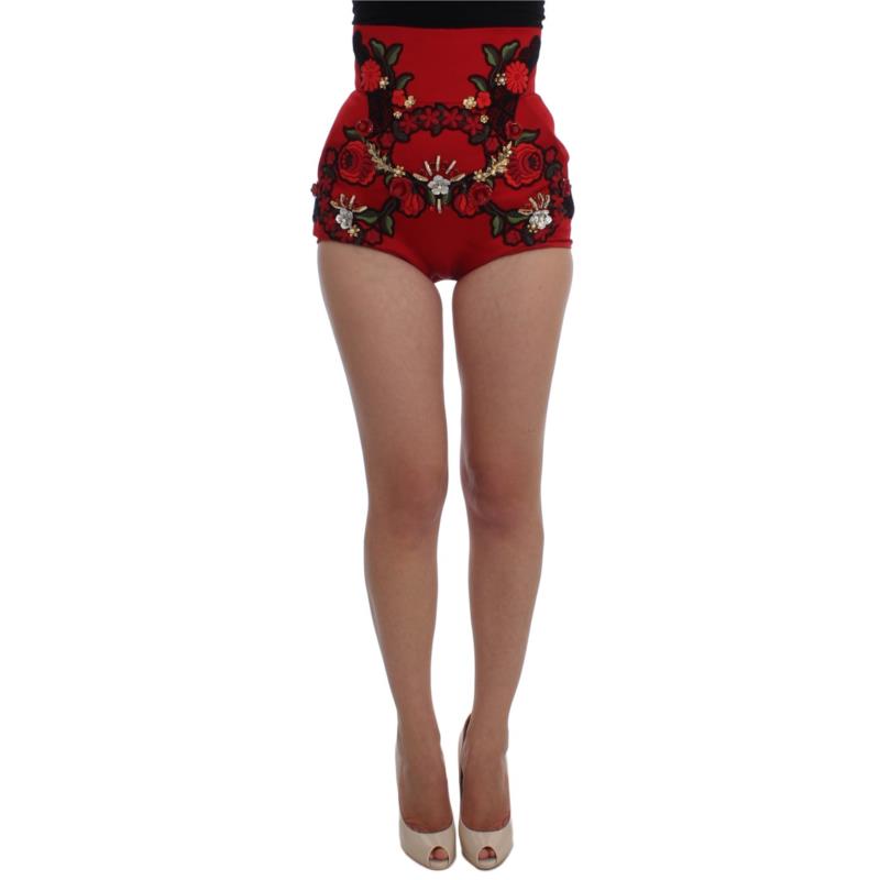 Dolce & Gabbana Red Silk Crystal Roses Shorts SIG20117 IT40
