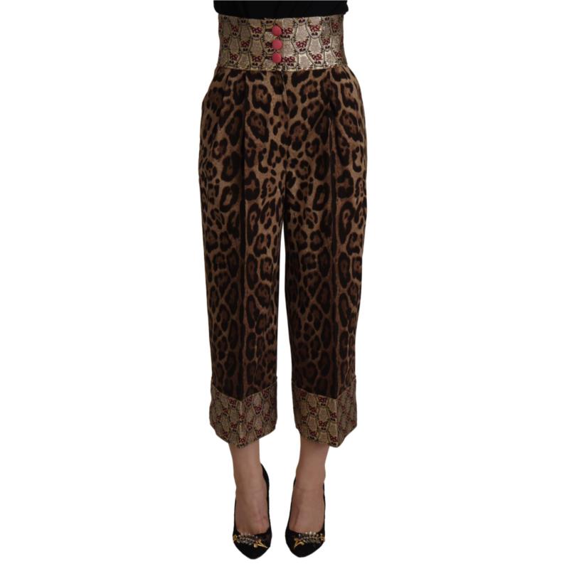 Dolce & Gabbana Brown Leopard Gold Jacquard High Waist Pants IT40