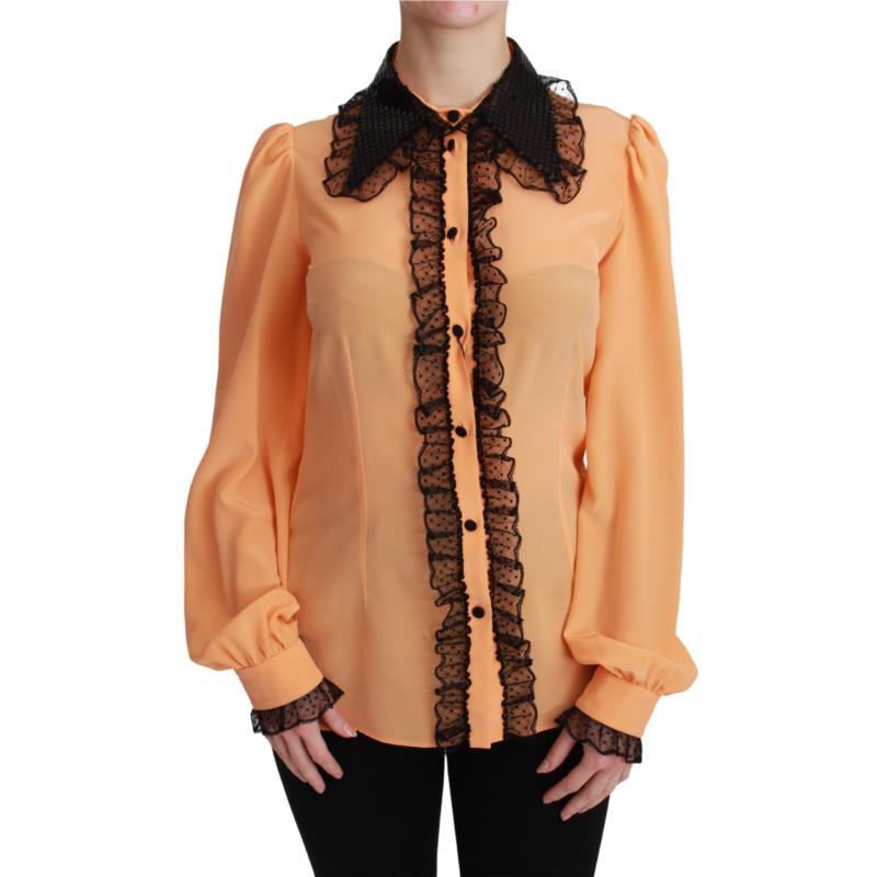 Dolce & Gabbana Yellow Silk Sequin Lace Blouse Shirt TSH4662 IT44