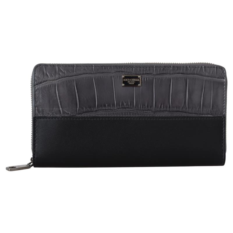 Dolce & Gabbana Black Zip Around Continental Clutch Leather Wallet One Size