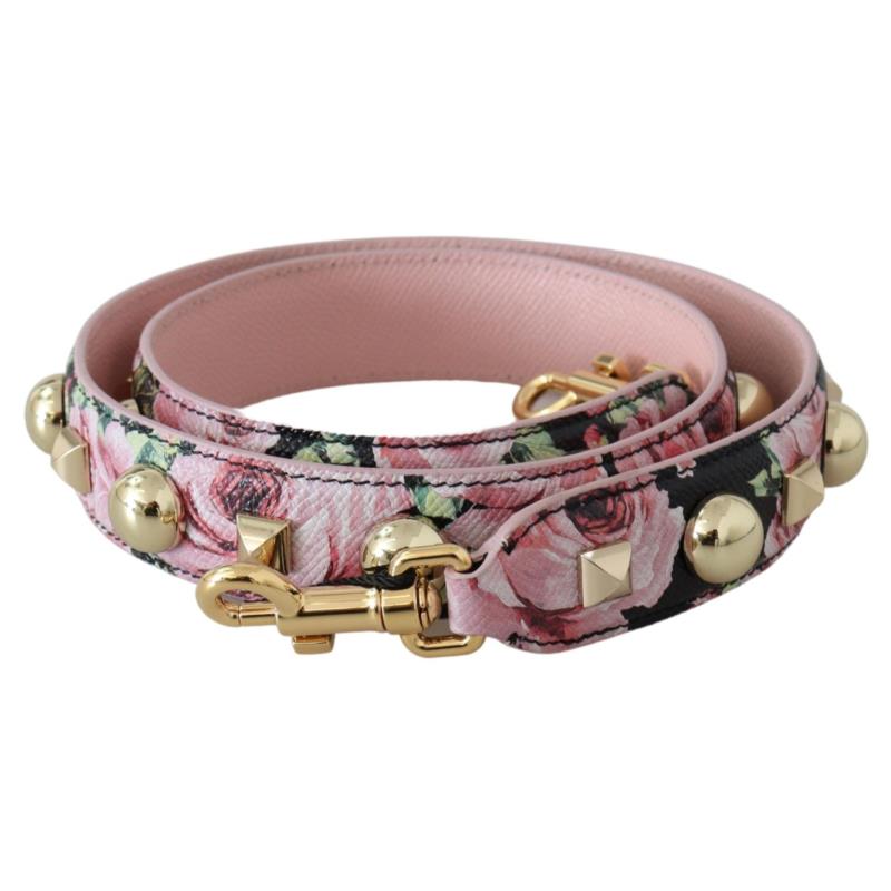 Dolce & Gabbana Pink Floral Gold Studs Bag Accessory Shoulder Strap One Size