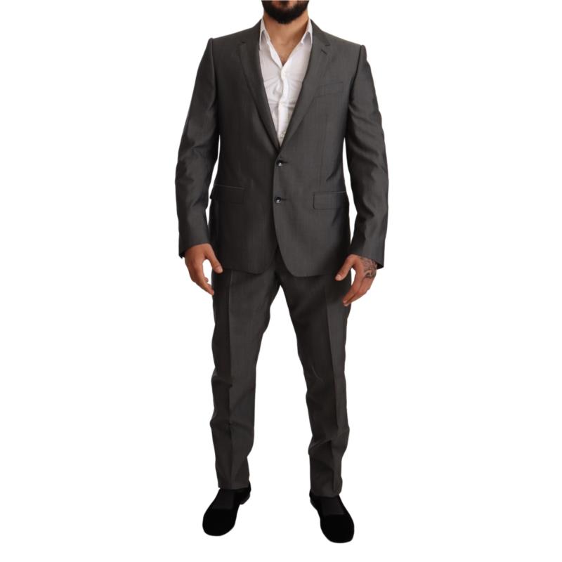Dolce & Gabbana Gray Metallic MARTINI Slim Fit Set Suit KOS1882 IT50