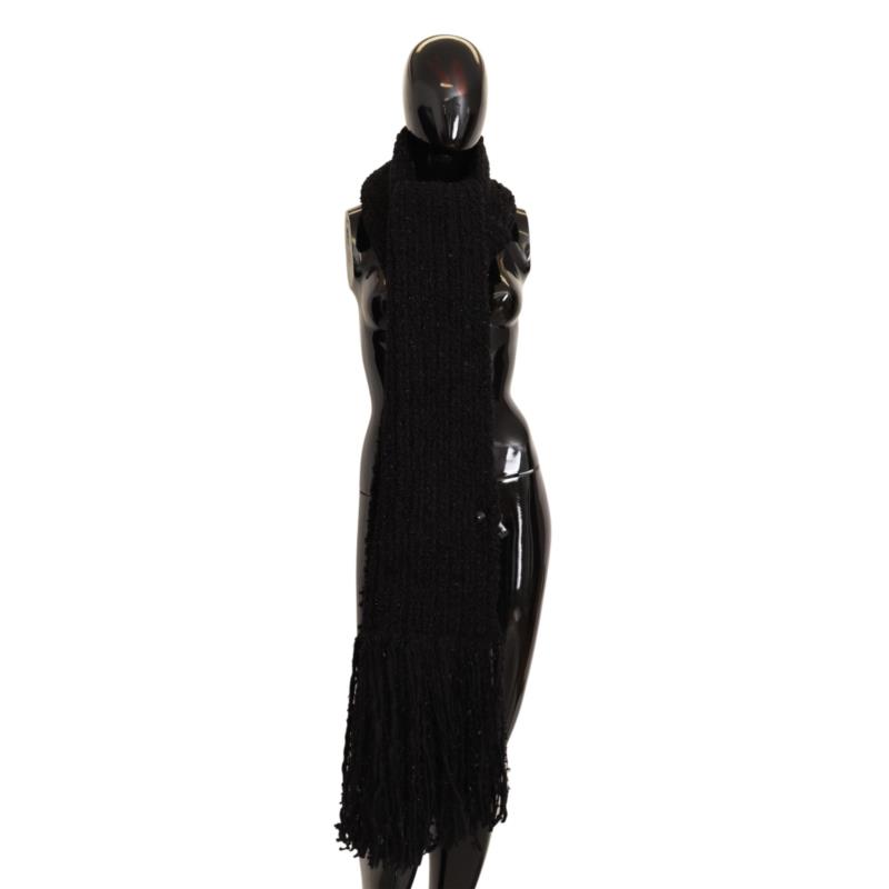 Dolce & Gabbana Black Virgin Wool Knitted Wrap Shawl Scarf One Size