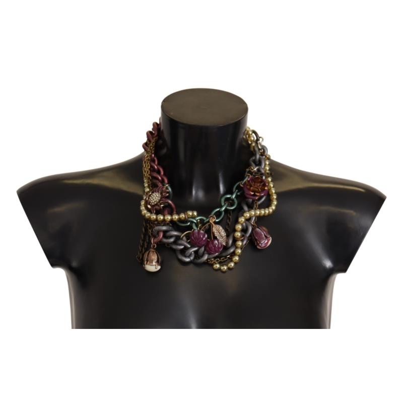 Dolce & Gabbana Gold Brass Sicily Floral Crystal Statement Necklace One Size