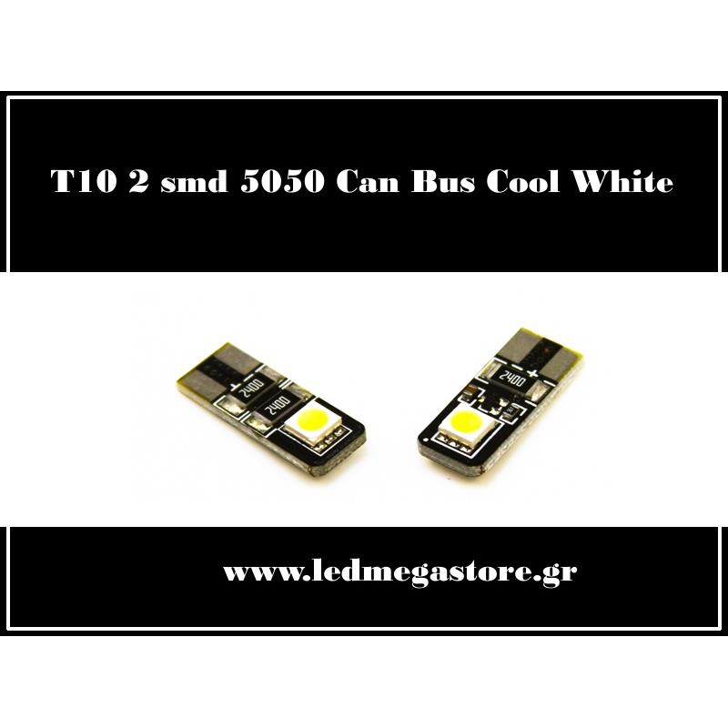 Τ10 Can Bus με 2 SMD 5050 Ψυχρό Λευκό 04389