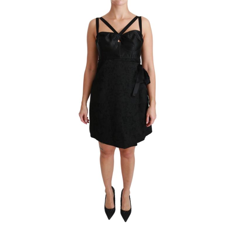 Dolce & Gabbana Black Stretch Satin Jacquard Mini Dress IT46