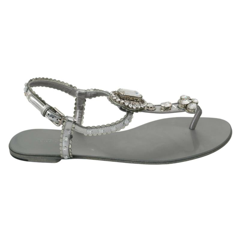 Dolce & Gabbana Silver Crystal Sandals Flip Flops Shoes EU37/US6.5