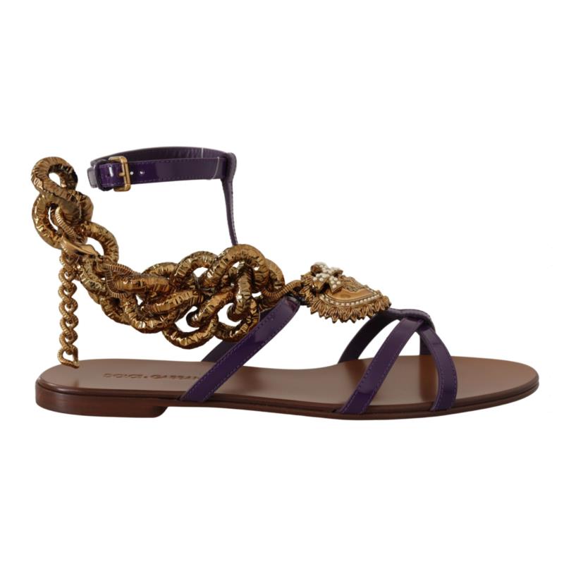 Dolce & Gabbana Purple Leather Devotion Flats Sandals Shoes EU36.5/US6