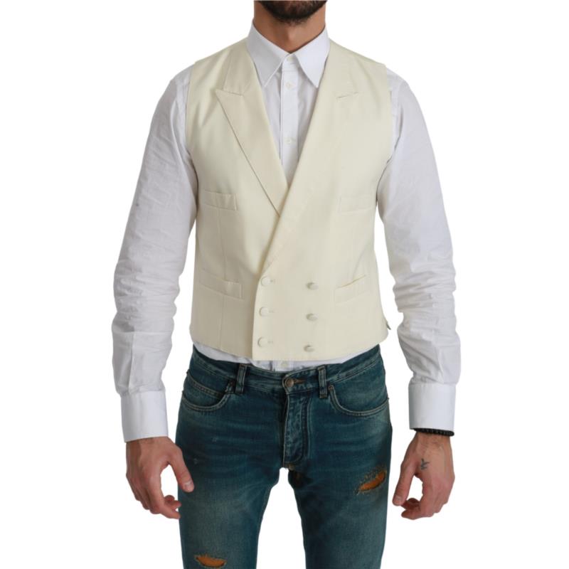 Dolce & Gabbana White Waistcoat Formal Wool Vest IT56