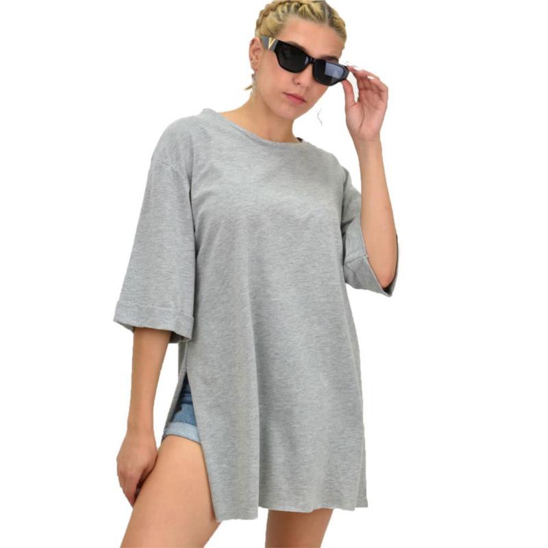 Γυναικείο T-shirt μονόχρωμο oversized Γκρι 21102