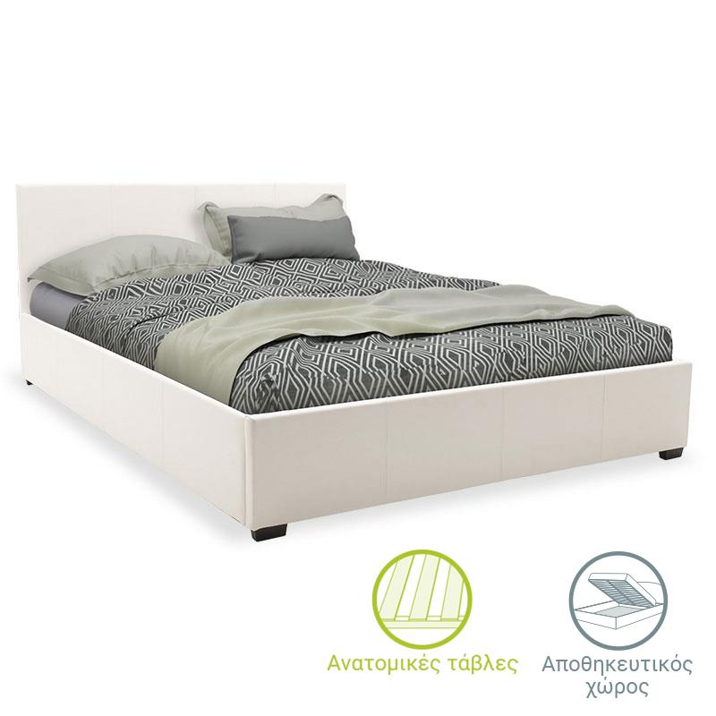 Κρεβάτι Norse pakoworld διπλό pu λευκό με αποθηκευτικό χώρο 160x200εκ - PAKO WORLD - 006-000027