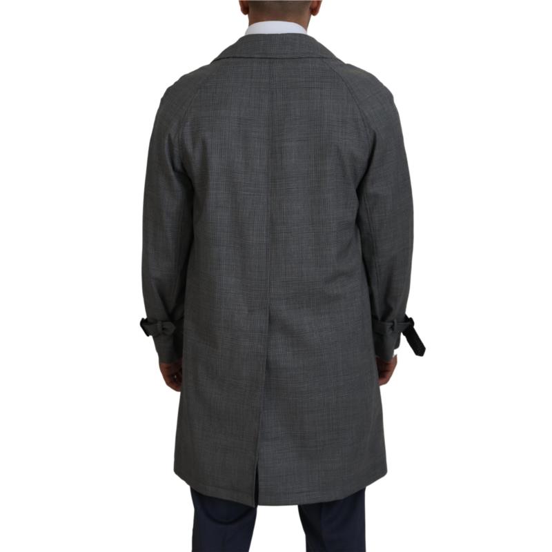 Dolce & Gabbana Gray Wool Plaid Long Trench Coat Jacket Trench Coat Jacket IT50