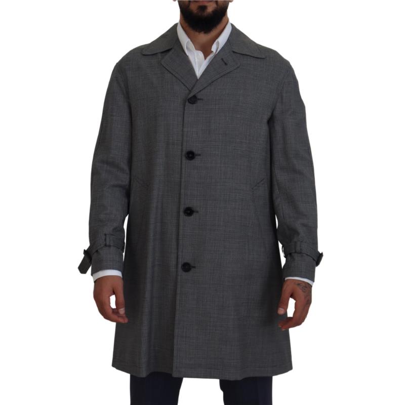 Dolce & Gabbana Gray Wool Plaid Long Trench Coat Jacket Trench Coat Jacket IT44