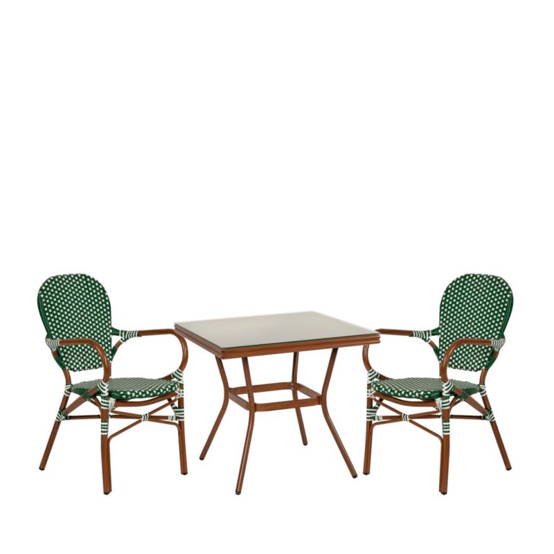 Σετ Τραπεζαρία Κήπου ANGOLA Μπαμπού Αλουμίνιο/Γυαλί Με 2 Καρέκλες 14990226