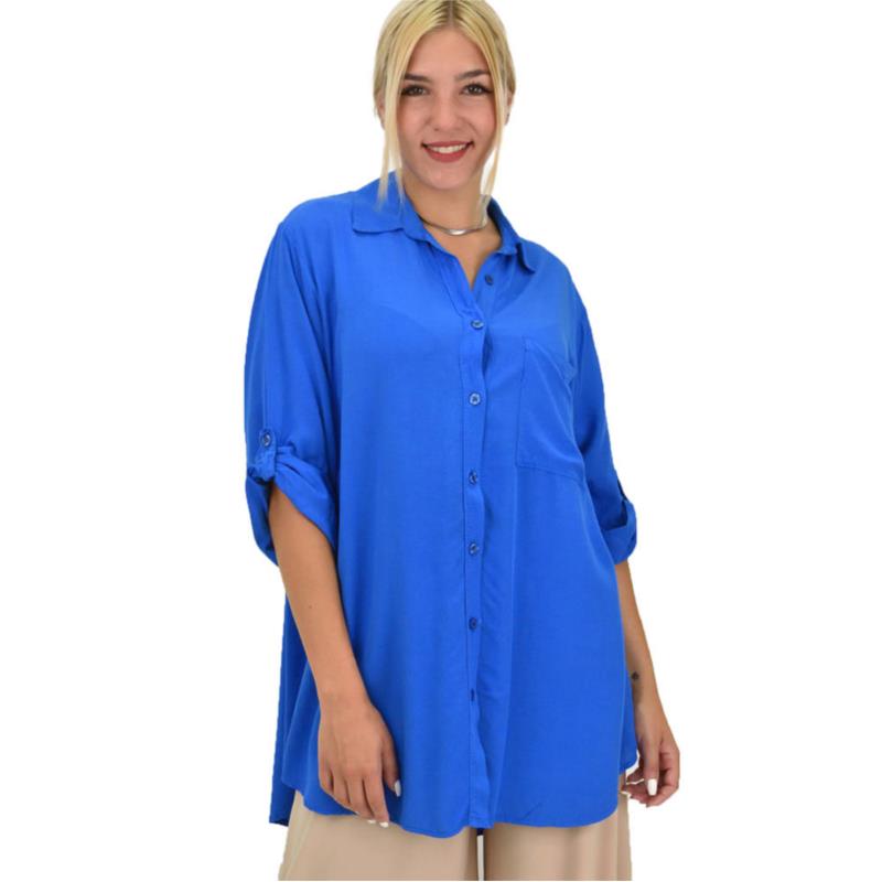 Γυναικεία Plus πουκαμίσα Μπλε Ρουά 21394