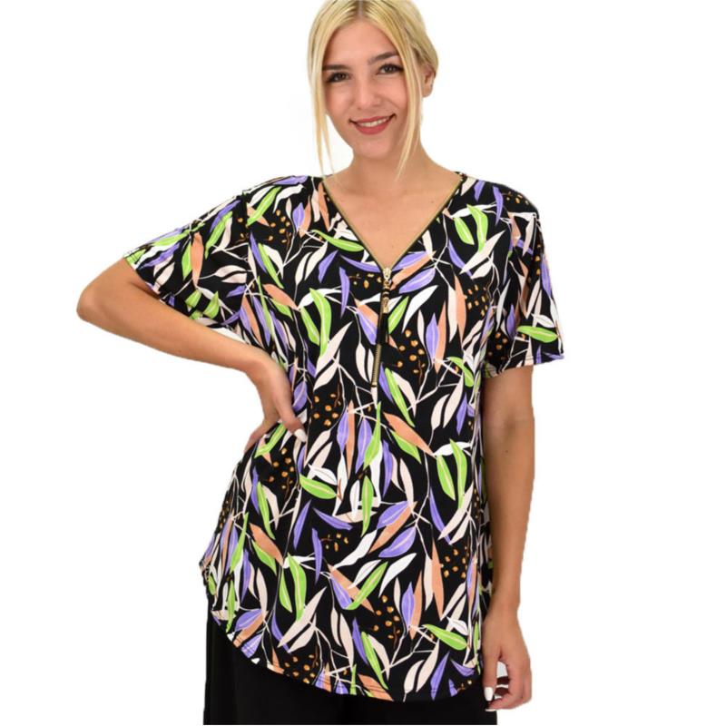 Γυναικεία Plus μπλούζα με φερμουάρ Λιλά 21454