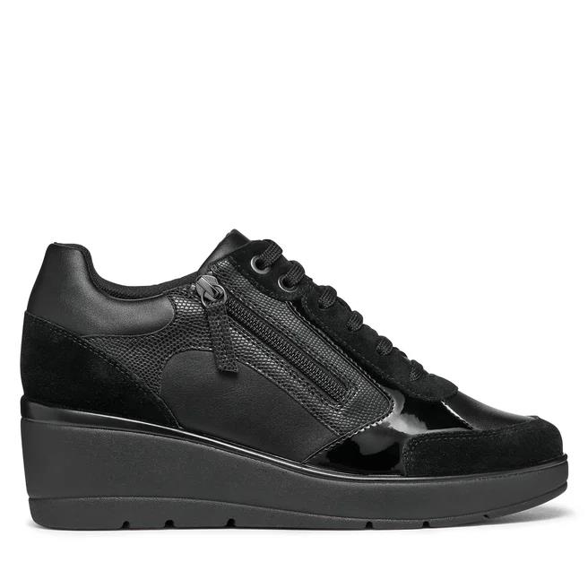 Γυναικεία Ανατομικά Δερμάτινα Sneakers Geox D36RAC 05422 C9999 Μαύρα