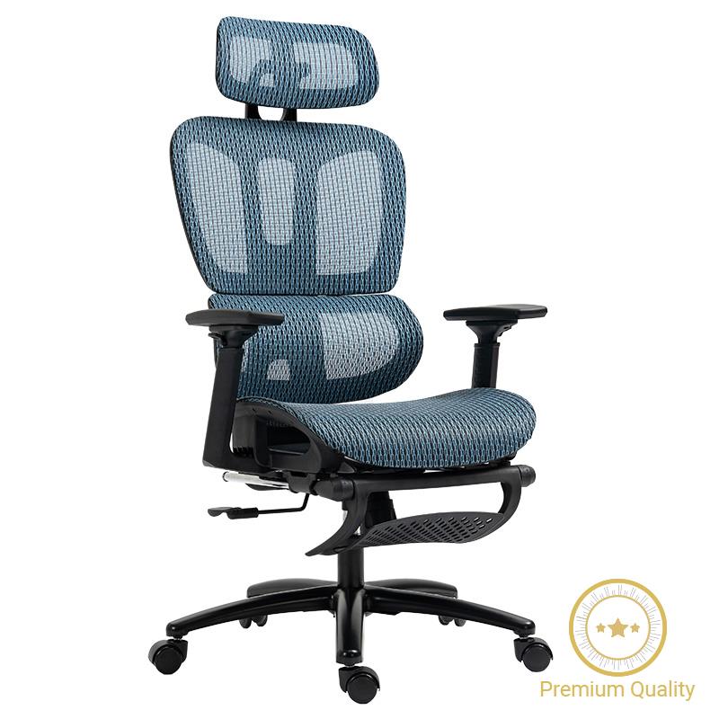 Καρέκλα γραφείου διευθυντή με υποπόδιο Verdant pakoworld Premium Quality mesh χρώμα μπλε - PAKO WORLD - 256-000002