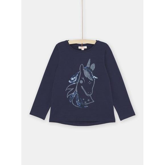 Παδική Μακρυμάνικη Μπλούζα για Κορίτσια Navy Blue Unicorn - ΣΚΟΥΡΟ ΜΠΛΕ