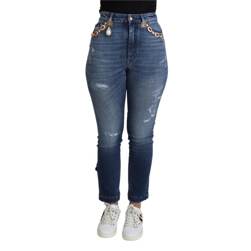 Dolce & Gabbana Blue Embellished Skinny Trouser Cotton Jeans PAN71561 IT36