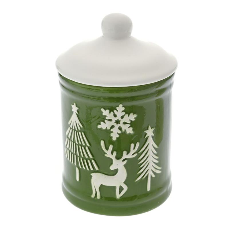 Χριστουγεννιάτικη Μπισκοτιέρα Κεραμική Πράσινη-Λευκή iliadis 11x11x17εκ. 81832 (Σετ 2 Τεμάχια) (Υλικό: Κεραμικό, Χρώμα: Λευκό) - Iliadis - il_81832