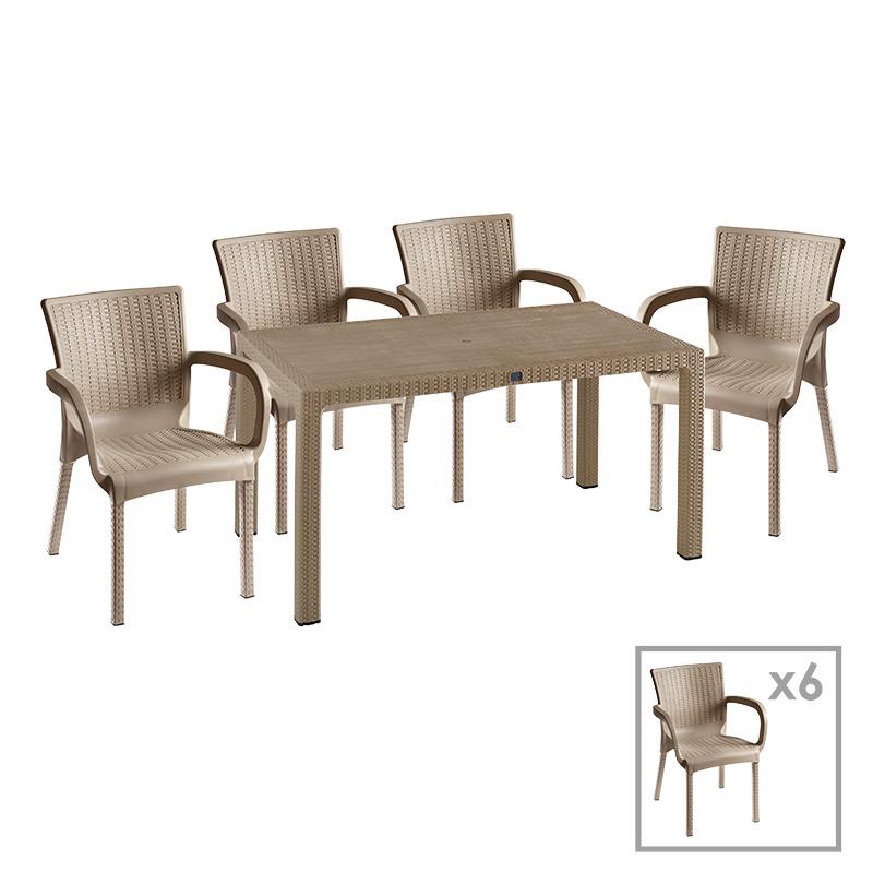 Τραπεζαρία Explore-Festive pakoworld σετ 7τεμ PP cappuccino 150x90x73,5εκ. - PAKO WORLD - 253-000066