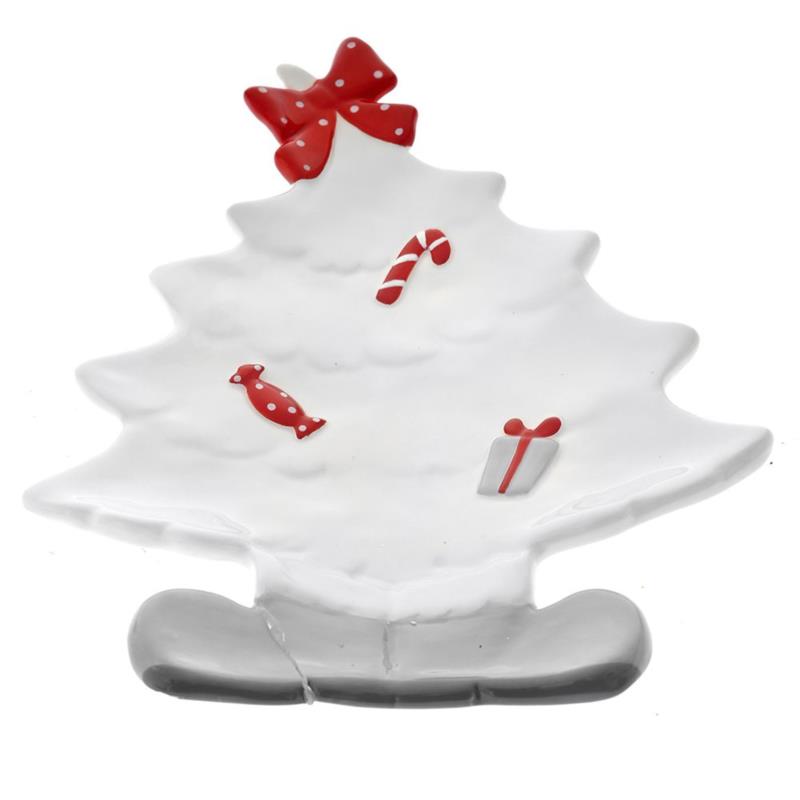 Χριστουγεννιάτικο Πιάτο Δέντρο Πήλινο Λευκό-Κόκκινο iliadis 23x18x4εκ. 81416 (Σετ 4 Τεμάχια) (Υλικό: Πήλινο, Χρώμα: Λευκό, Μέγεθος: Μεμονωμένο) - Iliadis - il_81416