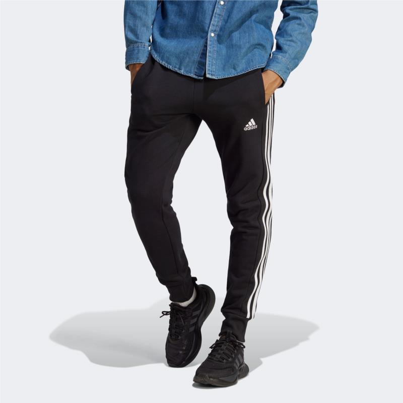 ADIDAS ESSENTIALS FRENCH TERRY TAPERED CUFF 3-STRIPES PANTS ΜΑΥΡΟ