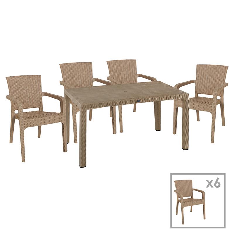Τραπεζαρία Explore-Halcyon pakoworld σετ 7τεμ PP cappuccino 150x90x73,5εκ - PAKO WORLD - 253-000058
