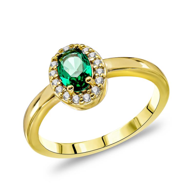 Μονόπετρο Δαχτυλίδι Mε Πράσινη Πέτρα από Επιχρυσωμένο Ασήμι DX2072