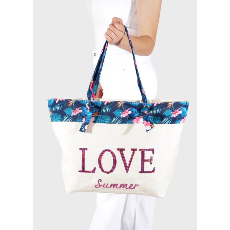 Γυναικεία τσάντα θαλάσσης "LOVE SUMMER" ΜΠΛΕ
