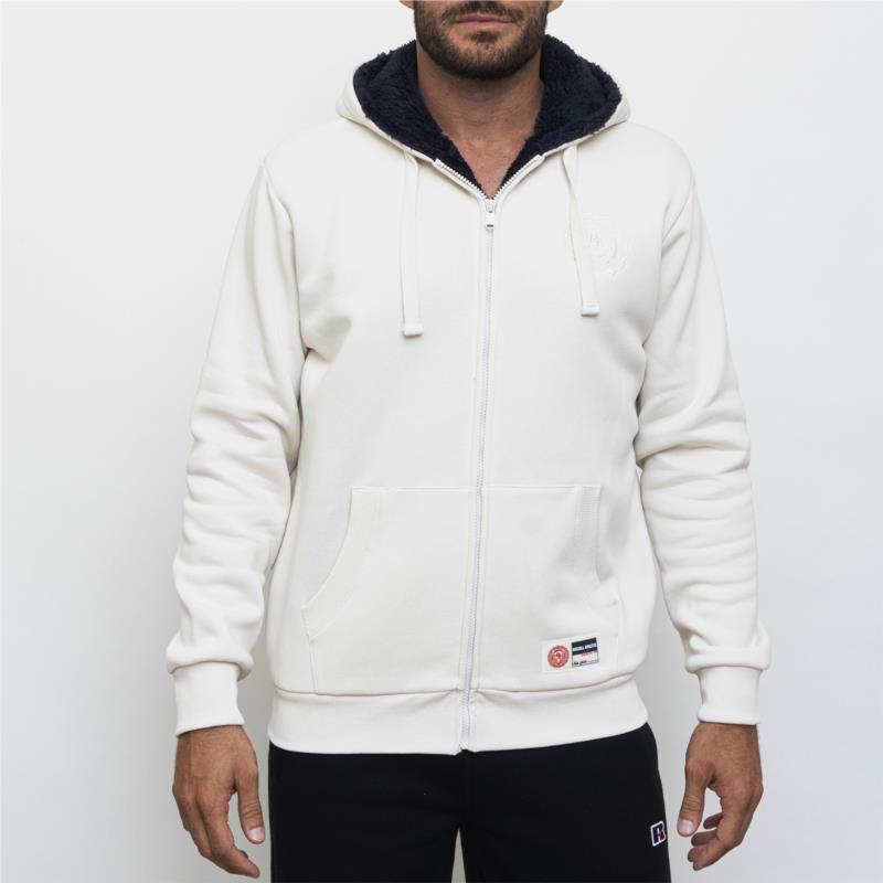Russell Athletic - ATH - ZIP THROUGH HOODY WITH SHERPA HOODY - WHITE SAND