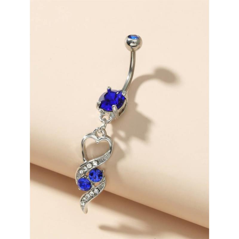 Όμορφο ασημί σκουλαρίκι για τον αφαλό με μπλε πέτρες