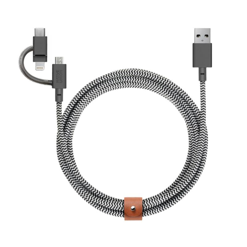 Native Union 3 in 1 USB A to MicroUSB-Lightning-USB C Zebra
