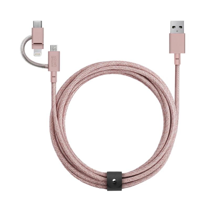 Native Union 3 in 1 USB A to MicroUSB-Lightning-USB C Pink